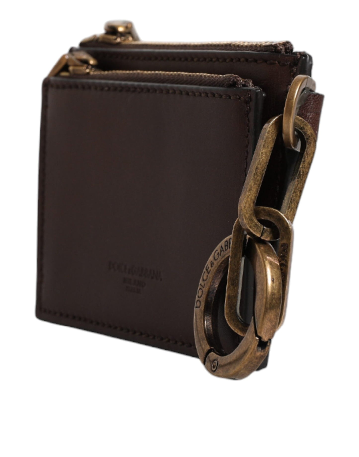 Dolce & Gabbana Bruine Leren Rits Logo Sleutelhanger Portemonnee Sleutelhanger Portemonnee