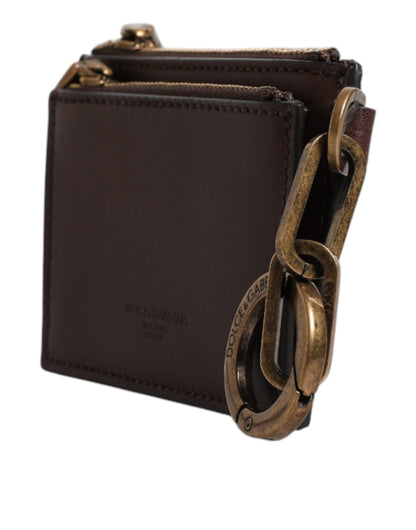 Dolce & Gabbana Bruine Leren Rits Logo Sleutelhanger Portemonnee Sleutelhanger Portemonnee