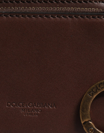 Dolce & Gabbana Bruine Leren Rits Logo Sleutelhanger Portemonnee Sleutelhanger Portemonnee