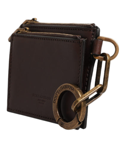Dolce & Gabbana Bruine Leren Rits Logo Sleutelhanger Portemonnee Sleutelhanger Portemonnee