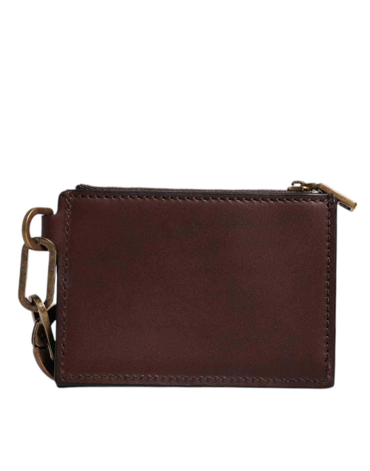 Dolce & Gabbana Bruine Leren Rits Logo Sleutelhanger Portemonnee Sleutelhanger Portemonnee