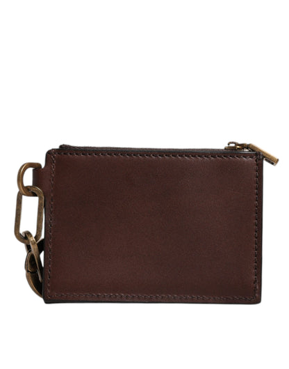 Dolce & Gabbana Bruine Leren Rits Logo Sleutelhanger Portemonnee Sleutelhanger Portemonnee