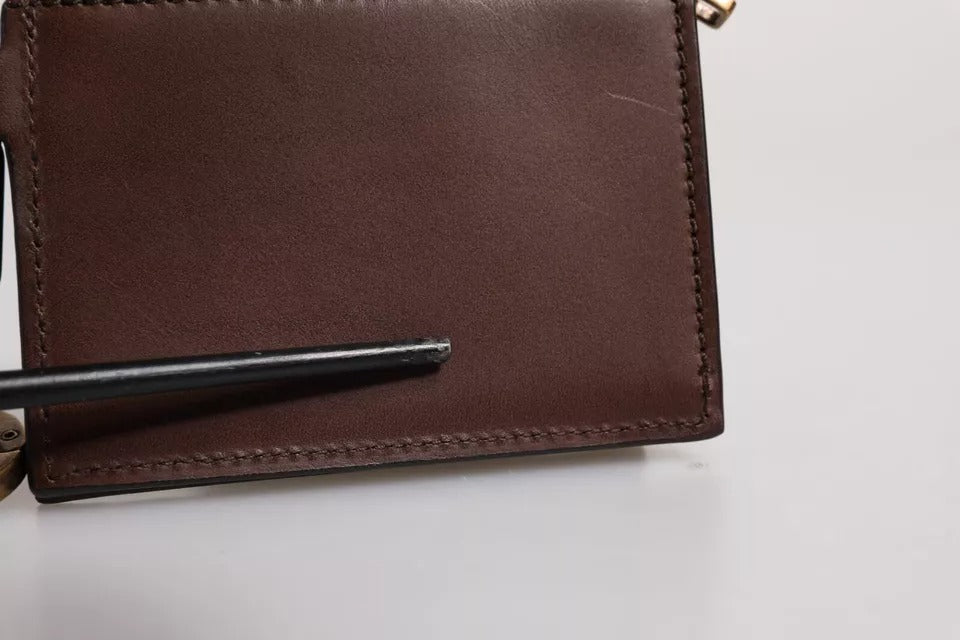 Dolce & Gabbana Bruine Leren Rits Logo Sleutelhanger Portemonnee Sleutelhanger Portemonnee