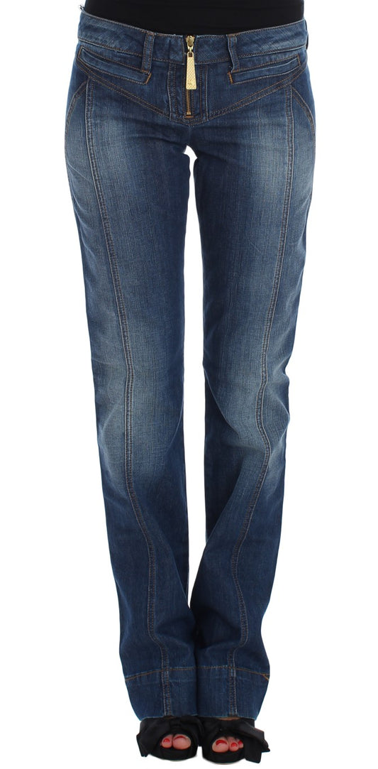 Jeans Cavalli en coton extensible, coupe bootcut, bleu clair.