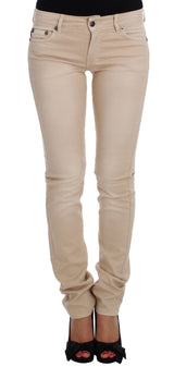 Jeans en coton extensible, coupe slim, couleur beige, de Cavalli.