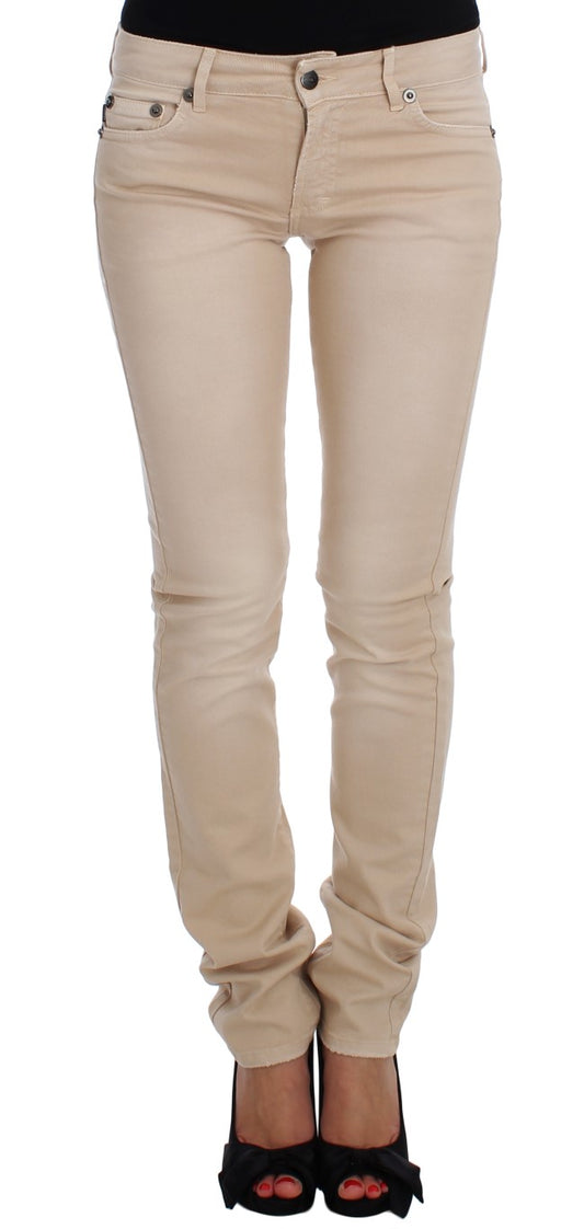 Jeans en coton extensible, coupe slim, couleur beige, de Cavalli.