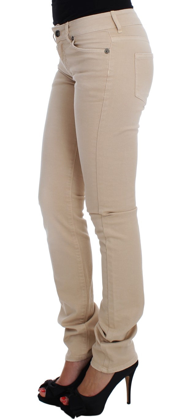 Jeans en coton extensible, coupe slim, couleur beige, de Cavalli.