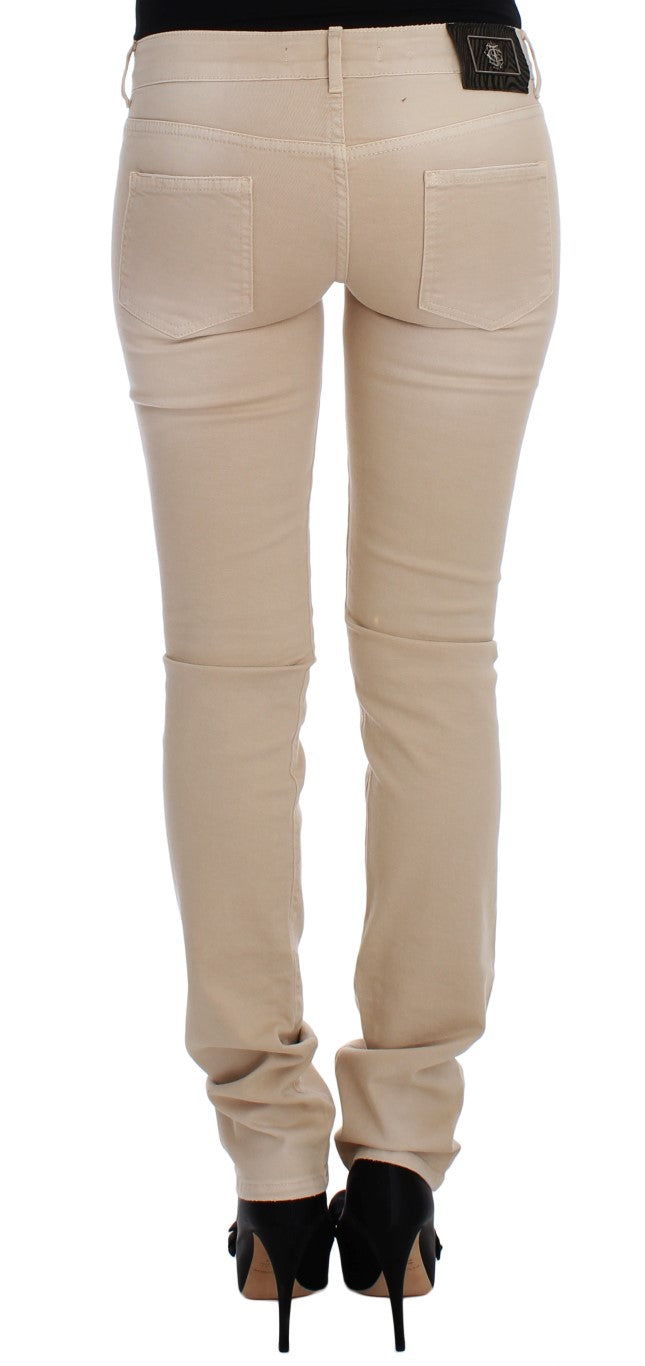 Jeans en coton extensible, coupe slim, couleur beige, de Cavalli.