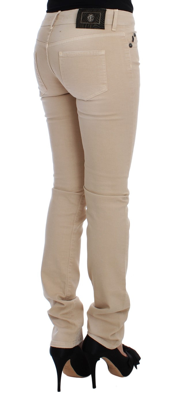 Jeans en coton extensible, coupe slim, couleur beige, de Cavalli.