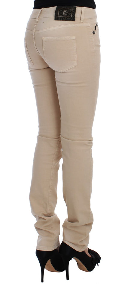 Jeans en coton extensible, coupe slim, couleur beige, de Cavalli.