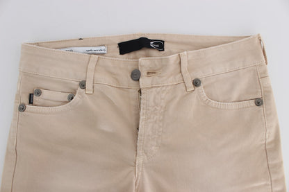 Jeans en coton extensible, coupe slim, couleur beige, de Cavalli.