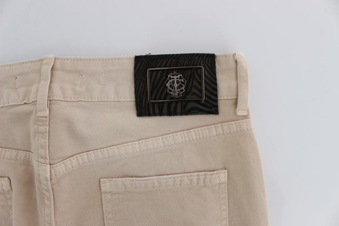 Jeans en coton extensible, coupe slim, couleur beige, de Cavalli.