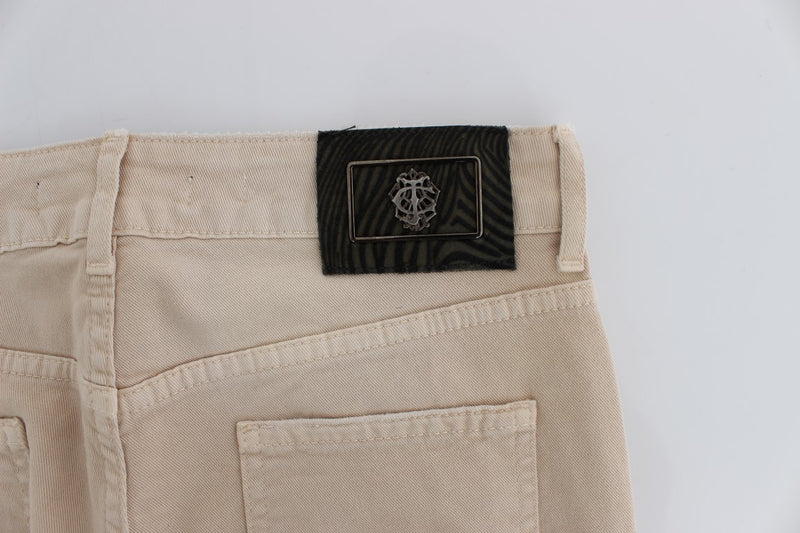 Jeans en coton extensible, coupe slim, couleur beige, de Cavalli.