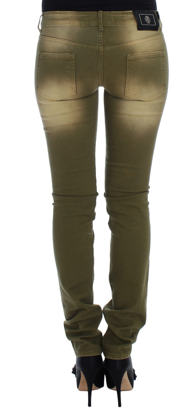 Jeans Cavalli, coupe slim, coton extensible, lavage vert.