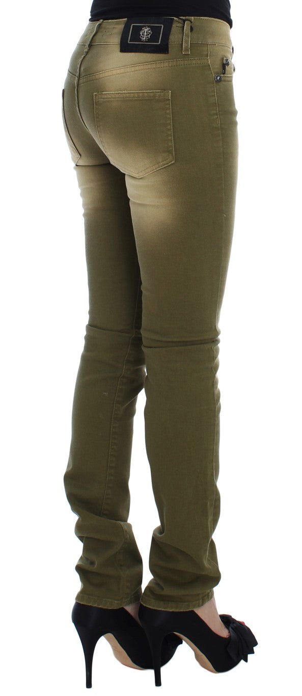 Jeans Cavalli, coupe slim, coton extensible, lavage vert.