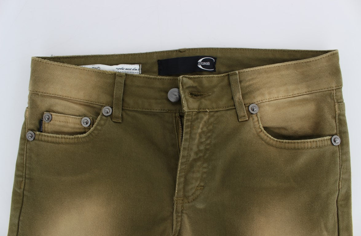 Jeans Cavalli, coupe slim, coton extensible, lavage vert.