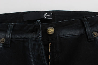 Jeans baggy décontractés en coton extensible bleu de Cavalli