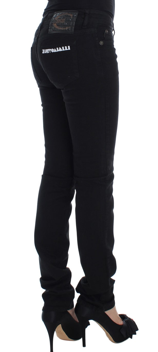 Jeans skinny taille haute en coton extensible noir de Cavalli