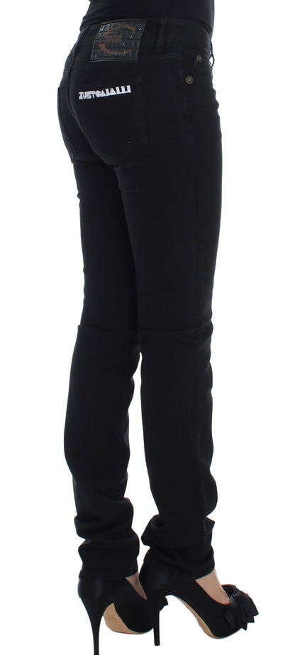 Jeans skinny taille haute en coton extensible noir de Cavalli