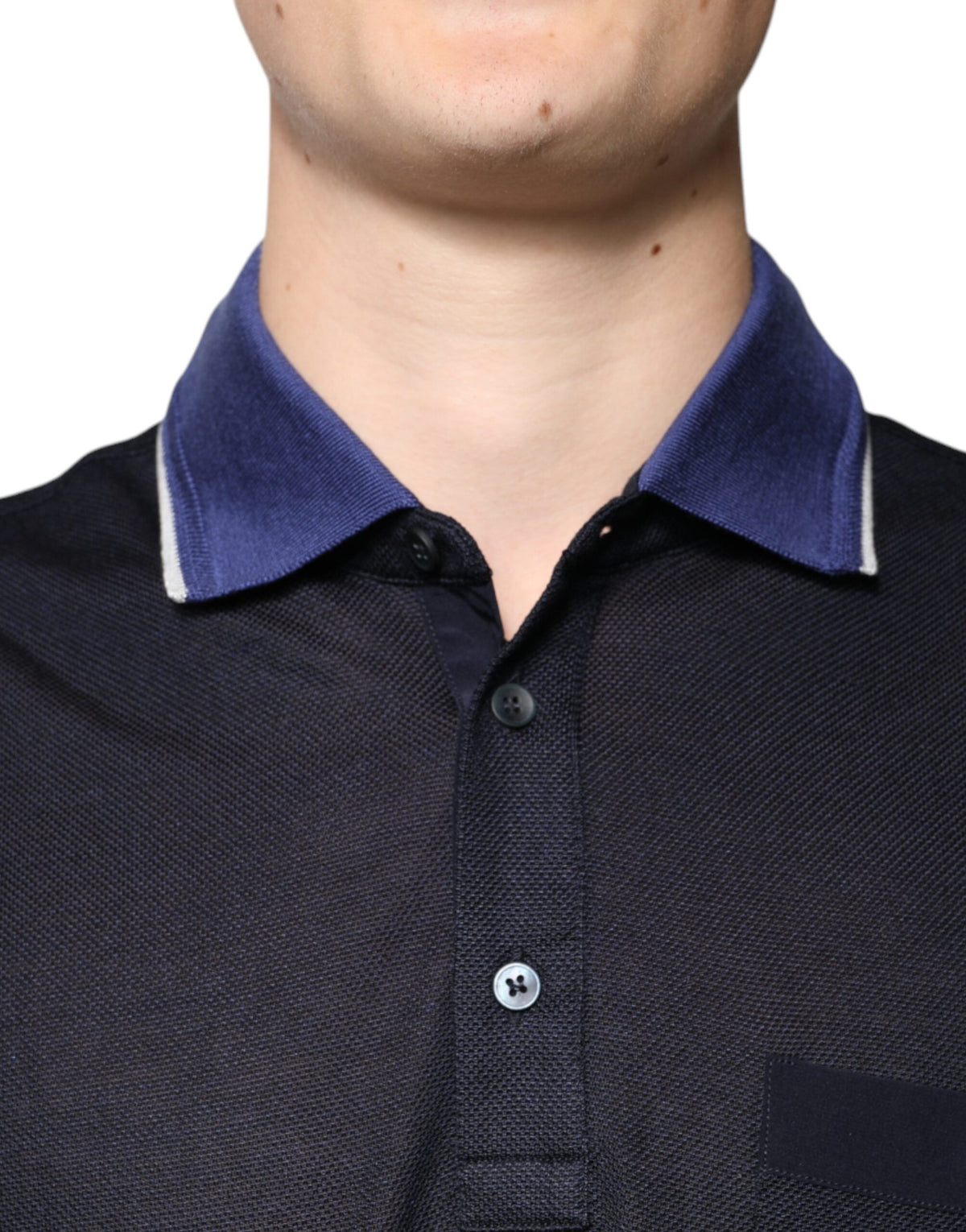 Polo en soie bleu à col et manches courtes de Dolce &amp; Gabbana