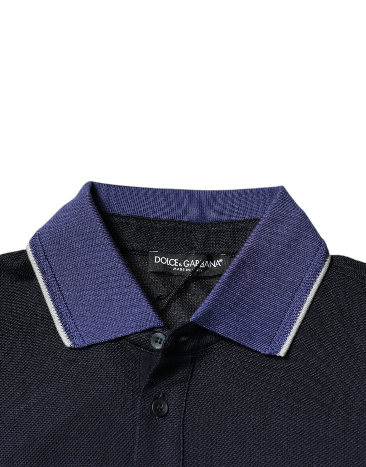 Polo en soie bleu à col et manches courtes de Dolce &amp; Gabbana