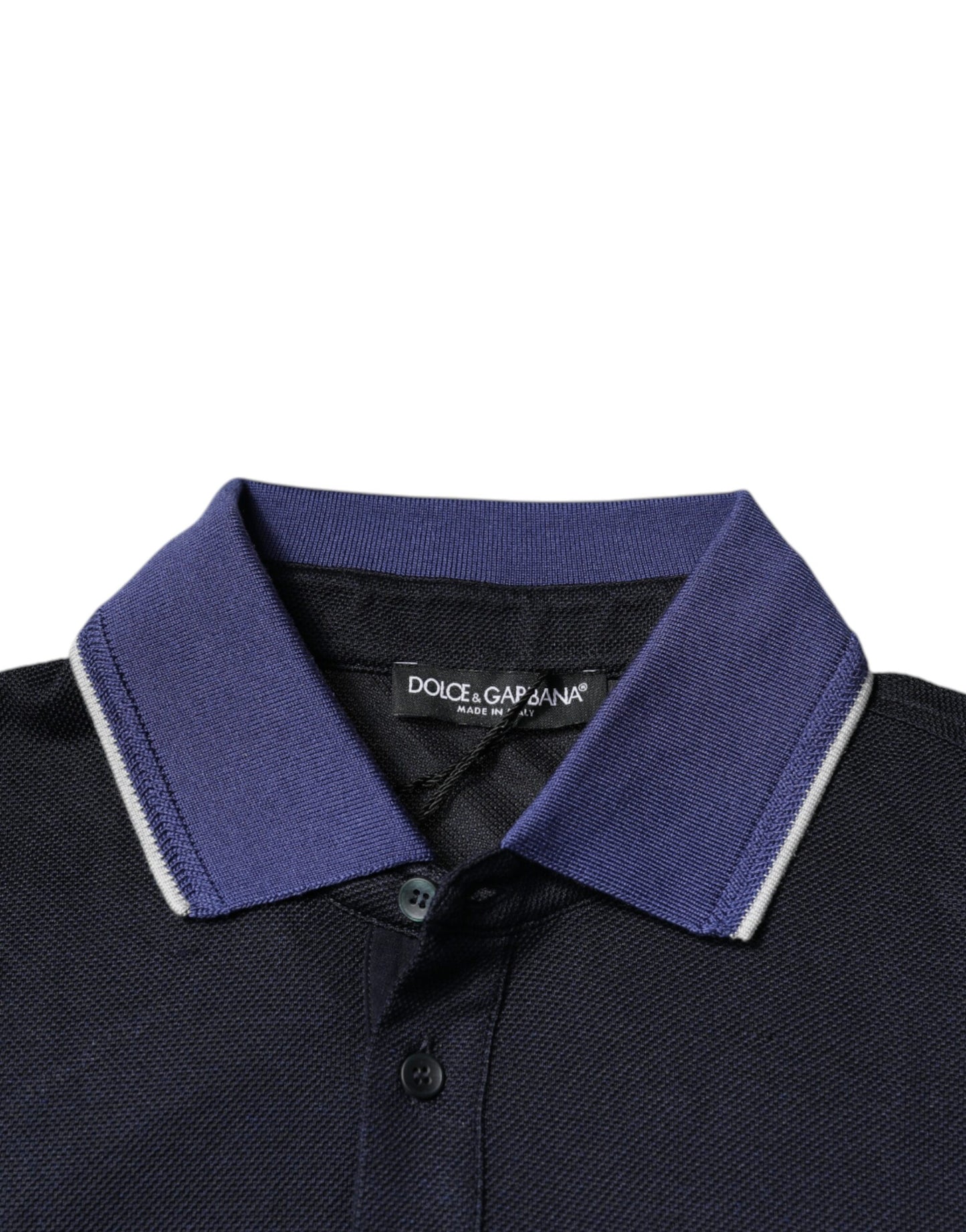 Dolce &amp; Gabbana blauw satijnen polo-shirt met korte mouwen en kraag