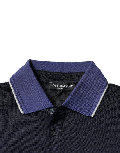 Dolce &amp; Gabbana blauw satijnen polo-shirt met korte mouwen en kraag