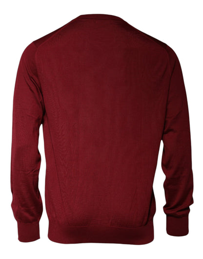 Dolce &amp; Gabbana Maroon Cashmere Crew Neck Pullevertrui