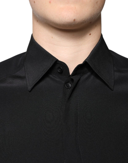 Chemise de cérémonie à manches longues en soie noire avec broderies dorées de Dolce &amp; Gabbana