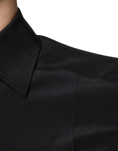 Chemise de cérémonie à manches longues en soie noire avec broderies dorées de Dolce &amp; Gabbana