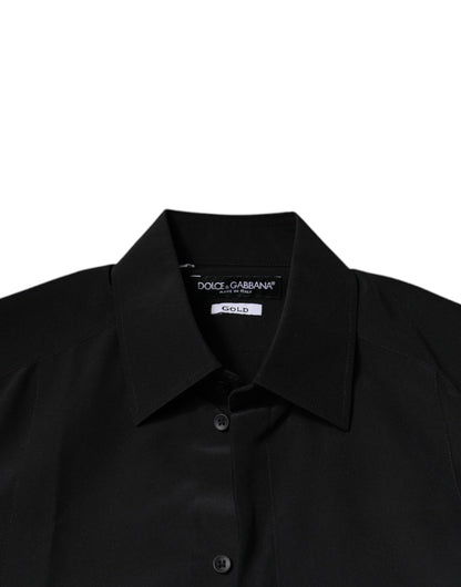 Chemise de cérémonie à manches longues en soie noire avec broderies dorées de Dolce &amp; Gabbana