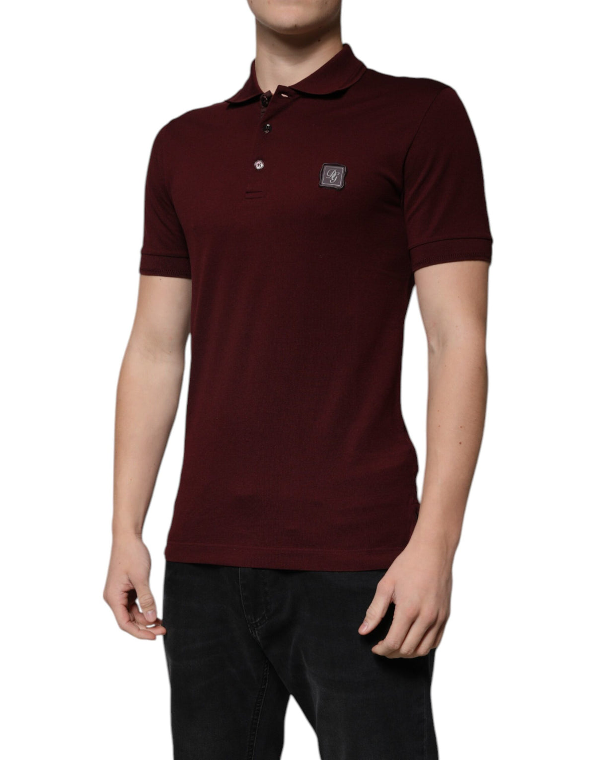 Polo à manches courtes à col montant rouge bordeaux de Dolce &amp; Gabbana