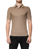 Polo à manches courtes à col en forme de V marron de Dolce &amp; Gabbana