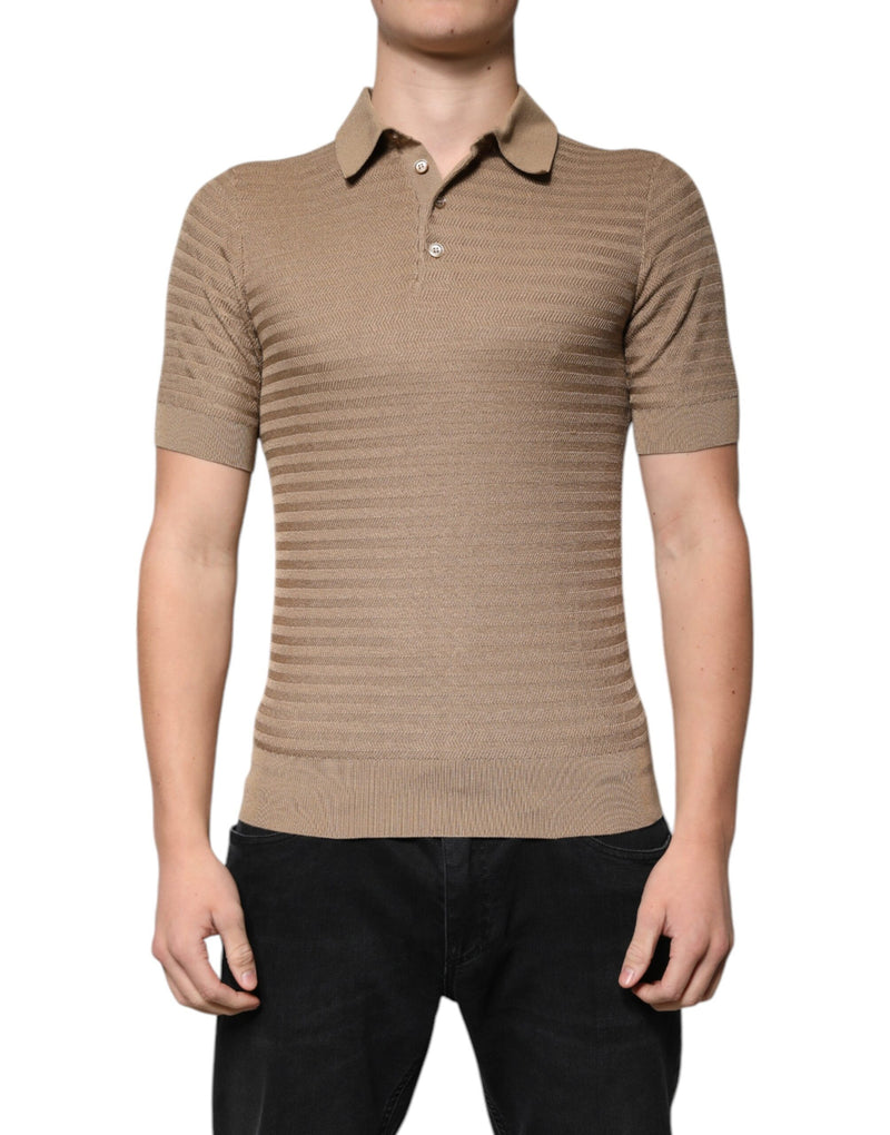 Polo à manches courtes à col en forme de V marron de Dolce &amp; Gabbana