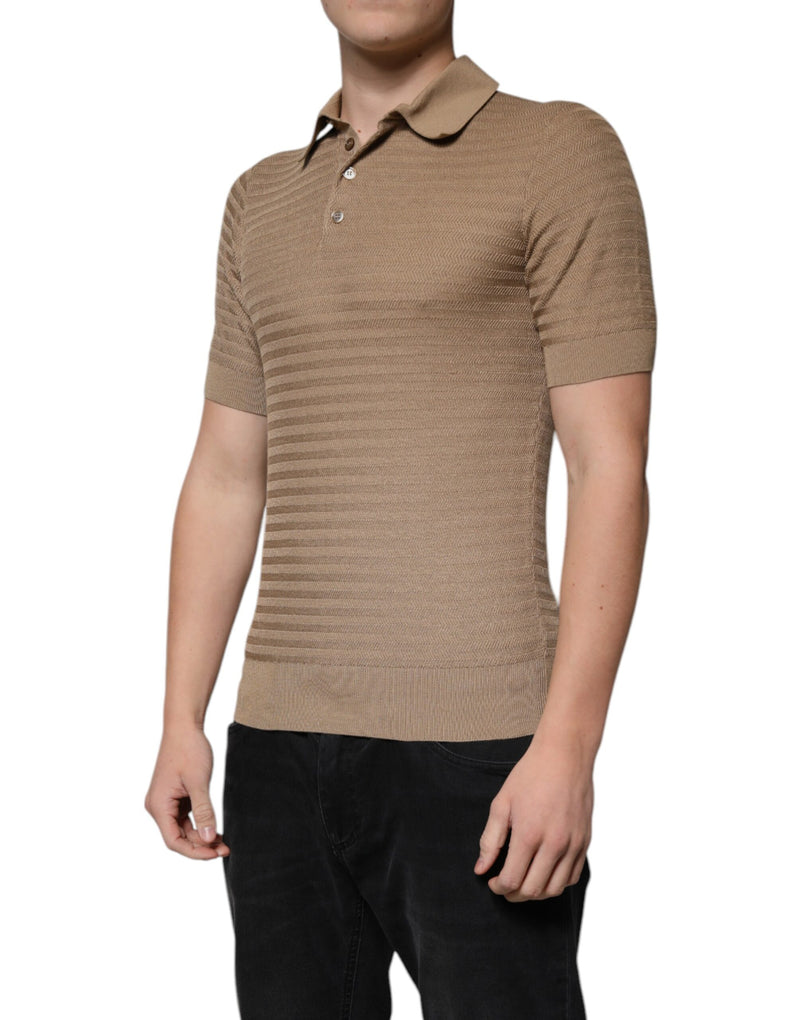 Polo à manches courtes à col en forme de V marron de Dolce &amp; Gabbana