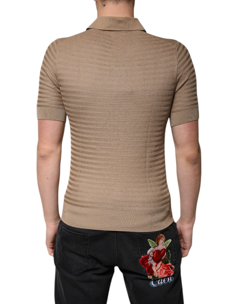 Polo à manches courtes à col en forme de V marron de Dolce &amp; Gabbana