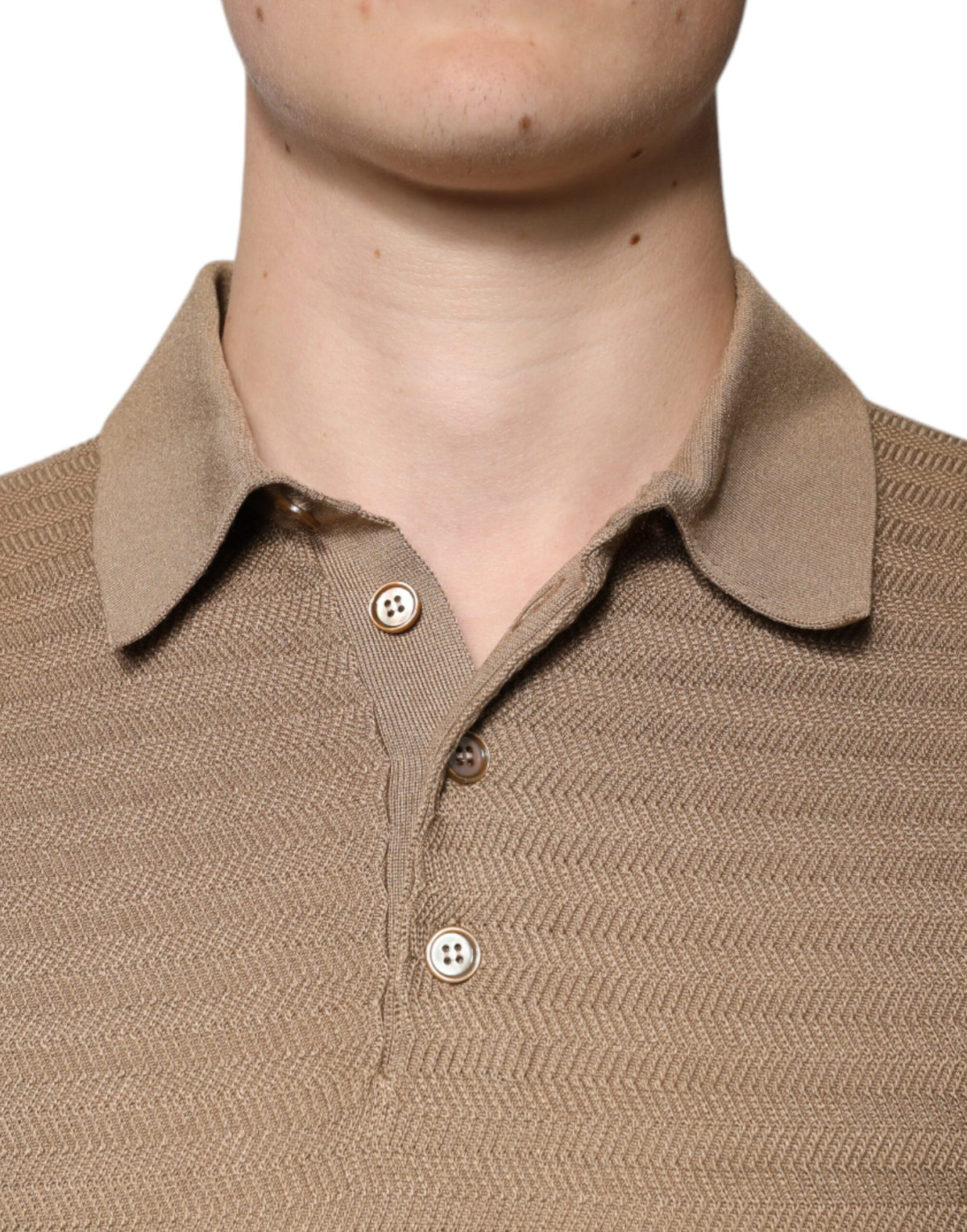 Polo à manches courtes à col en forme de V marron de Dolce &amp; Gabbana