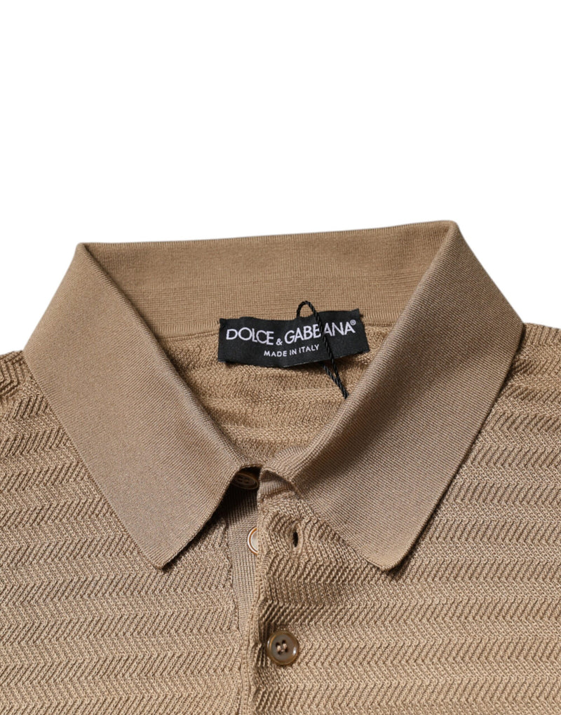 Polo à manches courtes à col en forme de V marron de Dolce &amp; Gabbana