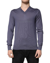Pull en cachemire gris à col en V pour homme de Dolce &amp; Gabbana