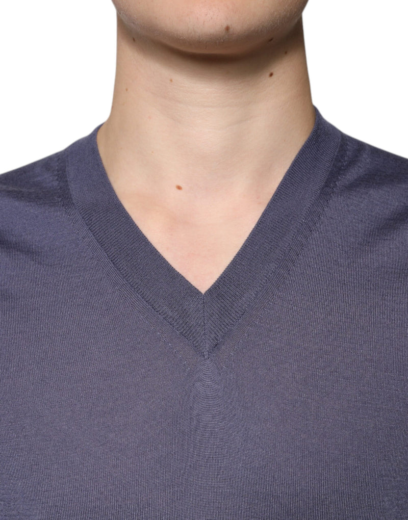 Dolce &amp; Gabbana grijze cashmere V-hals herenpullover