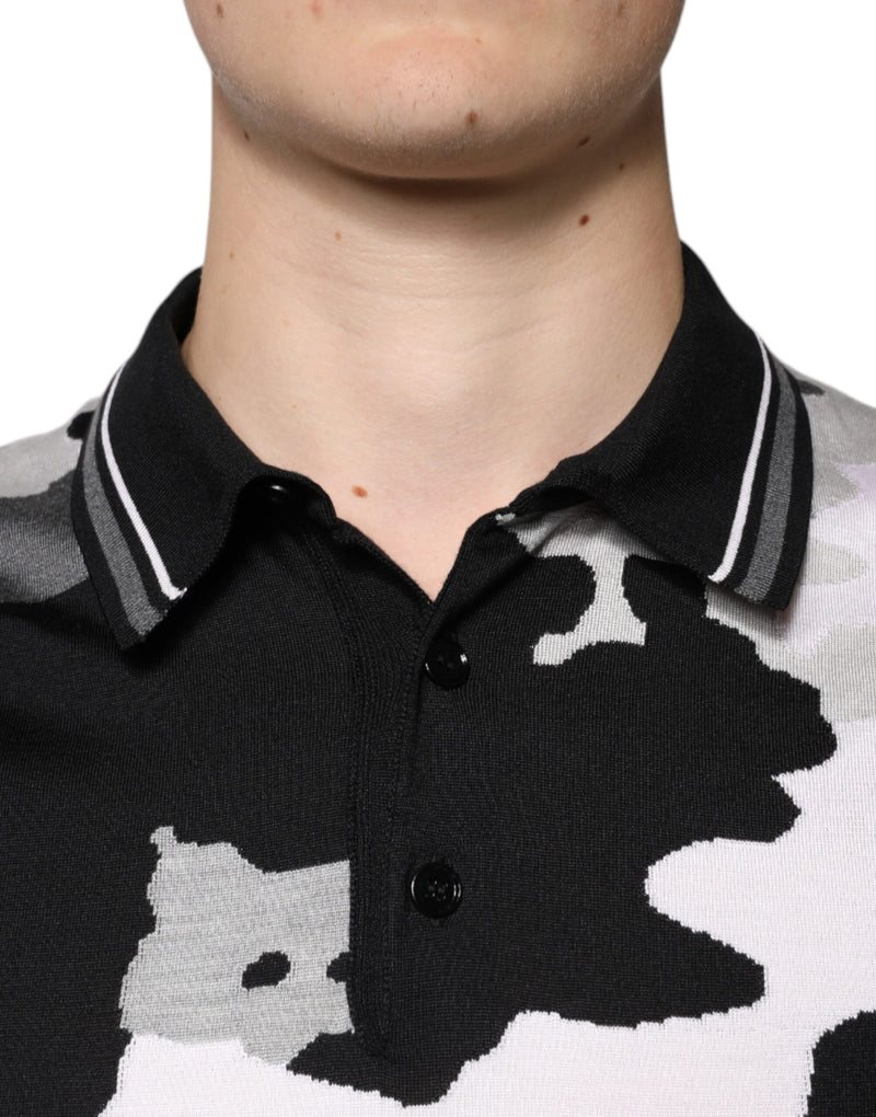 T-shirt polo à col montant multicolore à motif camouflage de Dolce &amp; Gabbana