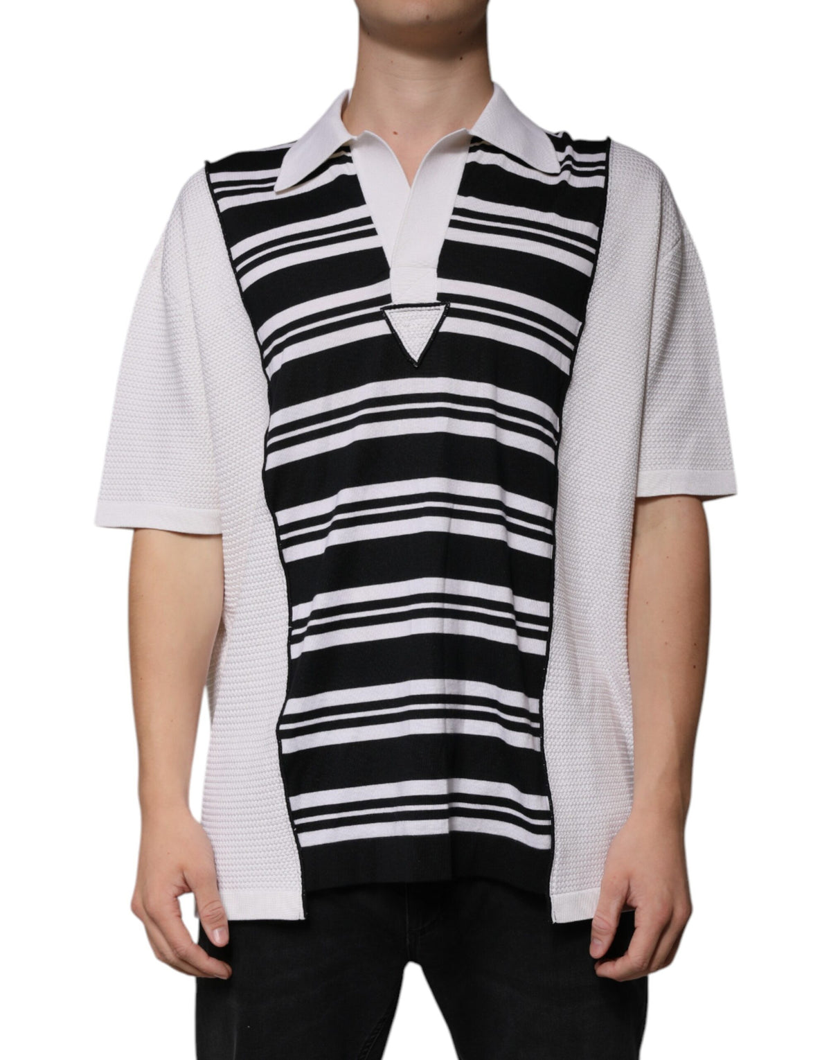 Polo à rayures noires et blanches avec col Dolce &amp; Gabbana