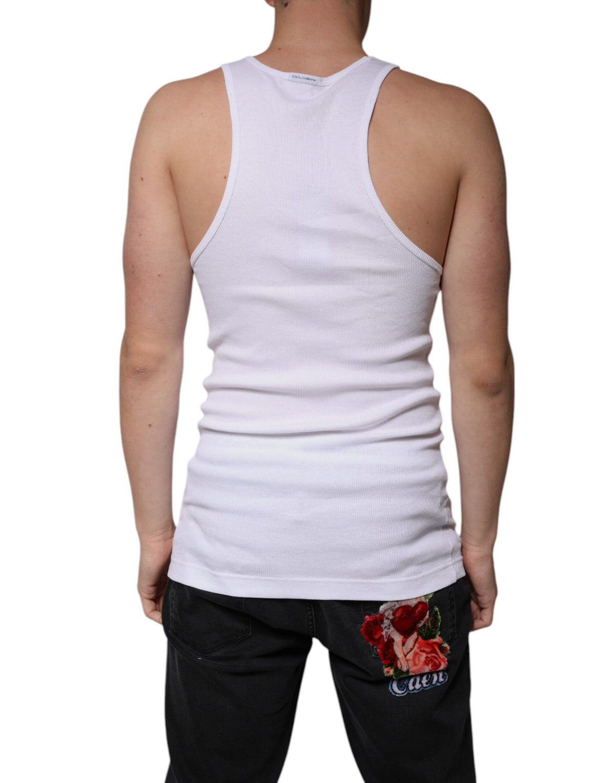 Débardeur blanc en coton sans manches et à col rond de Dolce &amp; Gabbana