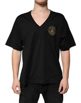 T-shirt à manches courtes en coton noir avec logo et col en V de Dolce &amp; Gabbana