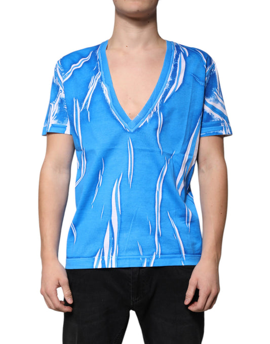 Dolce & Gabbana blauw katoenen T-shirt met V-hals en korte mouwen