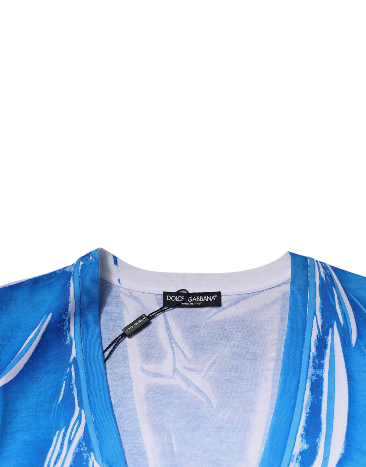 T-shirt à manches courtes en coton bleu à col en V de Dolce &amp; Gabbana