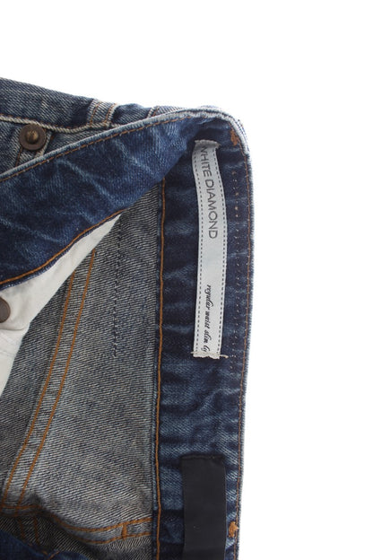 Jeans droits en coton délavé bleu avec déchirures de Cavalli