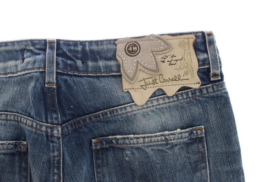 Jeans droits en coton délavé bleu avec déchirures de Cavalli