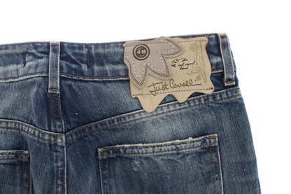 Jeans droits en coton délavé bleu avec déchirures de Cavalli