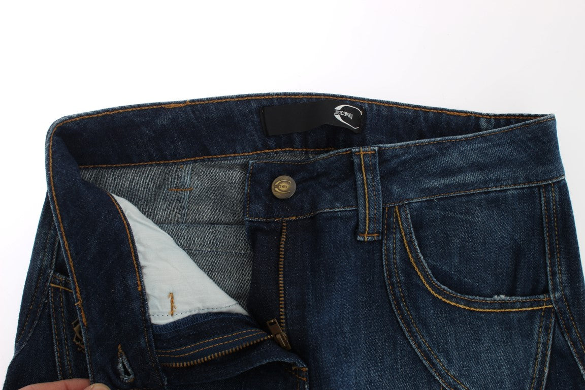 Jeans Cavalli en coton bleu extensible, taille basse.